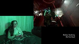Playing through Deadspace naked, showcasing big natural tits and long hair in part 8