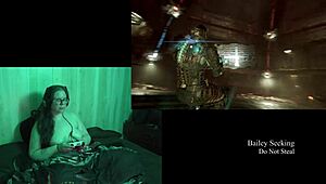 Playing through Deadspace naked, showcasing big natural tits and long hair in part 8