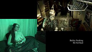 Playing through Deadspace naked, showcasing big natural tits and long hair in part 8