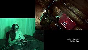 Playing through Deadspace naked, showcasing big natural tits and long hair in part 8