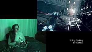 Playing through Deadspace naked, showcasing big natural tits and long hair in part 8