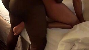 cuckold wife bends over for bbc while husband watches in silence.