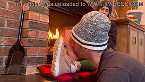 Ski instructor's soft sweaty feet worshipped after barefoot in winter boots HD