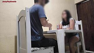 Young Brazilian Couple Gets Naughty with Public Sex at Bar in Tight Shorts.