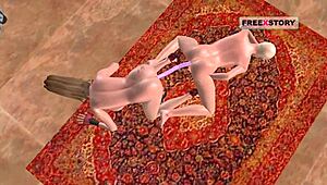 Animated Porn of Two Lesbian Girls Kissing and Fucking with Double Dildo