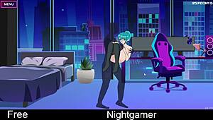 Nightgamer with girlfriend and friend in cute anime hentai