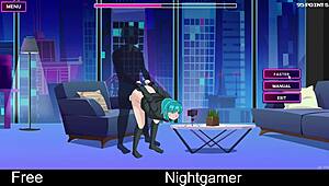 Nightgamer with girlfriend and friend in cute anime hentai
