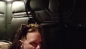 Kitty gives a teasing blowjob with buttplug