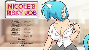 Nicole's risky hentai job, masturbating while staring at exposed tits!