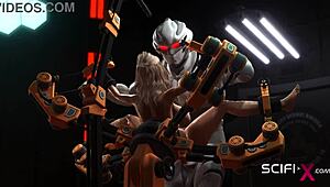busty blonde gets wild with android sex machine in sci-fi lab