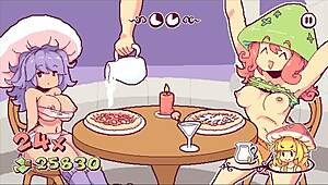 futanari di funghi ep 4, kinky waitress putting cum over pizza