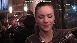 two girlfriends share a public blowjob on lucky guy