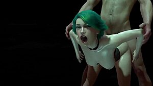 hot green-haired girl fucked from behind in 3d