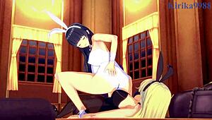 Ikaruga and Katsuragi in bunny outfits enjoy intense futanari creampie sex in Senran Kagura hentai.