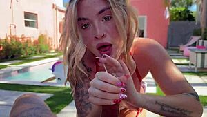 blonde tatted big booby step sis asked for help on vacation