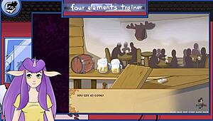 Avatar trainer gets blowjob from guard with big tits.