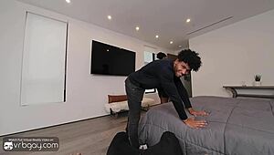 black stud tony genius deepthroats and rides white dick in sweaty vr gay porn