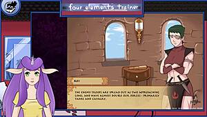 Avatar trainer gets blowjob from guard with big tits.