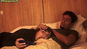 Watching a movie with stepbro, accidentally swallowed his cock - almost caught!