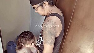 Delivery boy scores big with chubby blonde's wet natural tits