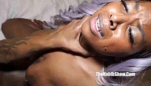 Thick chocolate booty keeps riding that huge black cock