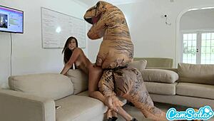 Big ass latina teen escapes trex on hoverboard before wild encounter.