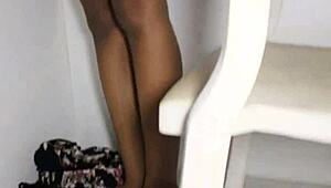 Oh wow, this petite black hottie with small tits and nice ass is blowing strangers at the gloryhole 😏🍆