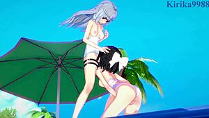 miku kohinata and laura bodewig in steamy lesbian hentai play - symphogear & infinite stratos
