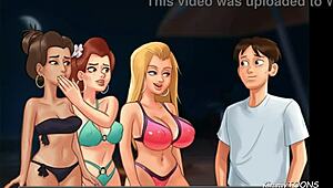 Summertime Saga: Kinky Girlfriend Shares Boyfriend’s Big Cock with BFF on Beach