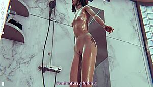 skinny chick gets fucked in shower during 3d cartoon game