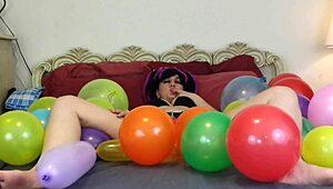 Balloon Popping Masturbation Fetish with Barefoot Pussy Play and Toys.