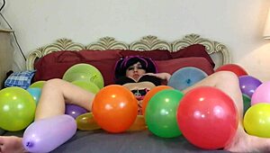 Balloon Popping Masturbation Fetish with Barefoot Pussy Play and Toys.