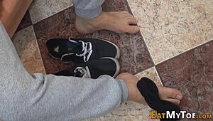 Gay teen solo stroking with intense footjob passion