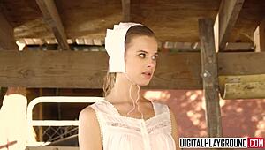 Двойно проникване с кльощави амишки, които го вземат анално. Време за дива тройка