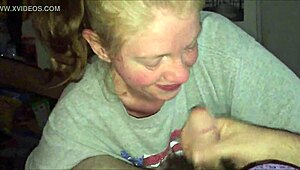 blonde lass expertly blowing and swallowing cum