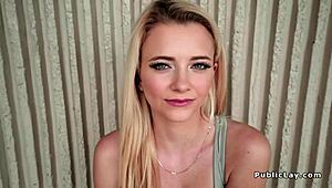 Blonde fucks hard on lawn in outdoor POV action.