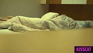 Step son watches step mom masturbate on couch then fucks her in bed.