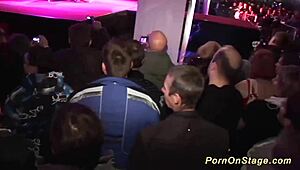 real lesbian sex on public stage with flexible teens stripping for voyeur crowd