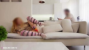 Casually Jerking While Watching TV with Stepdad Before Pussy Licking