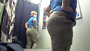 Camera Catches Curvy Milf's Big Ass in White Panties at Fitting Room