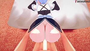 Rem Slams Hard into Big Boobs Maid in 3D POV Fantasy