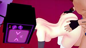 Hot TV woman in socks gets doggystyle fucked with big ass and shaved pussy