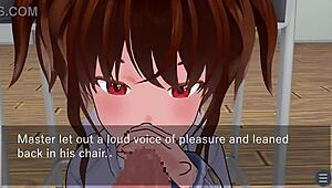 karin under the desk in school blazer, giving oral love