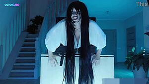 Sadako big ass stuck in tv with clothes ripped and cum