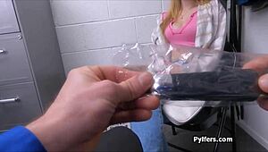 caught hottie stealing sex toy, fucking on desk