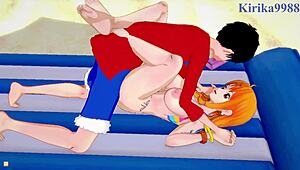 Nami, Nefertari Vivi et Monkey D Luffy dans du sexe hentai brut