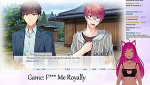 lewdneko says, 'i'm playing f me royally.' watch the vtuber in this hentai kissing scene.
