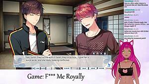 lewdneko says, 'i'm playing f me royally.' watch the vtuber in this hentai kissing scene.