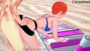 ビキニのグウェンがビーチで公然セックス！