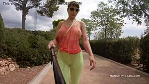 Yo, check out this milf flashing camel-toe in public